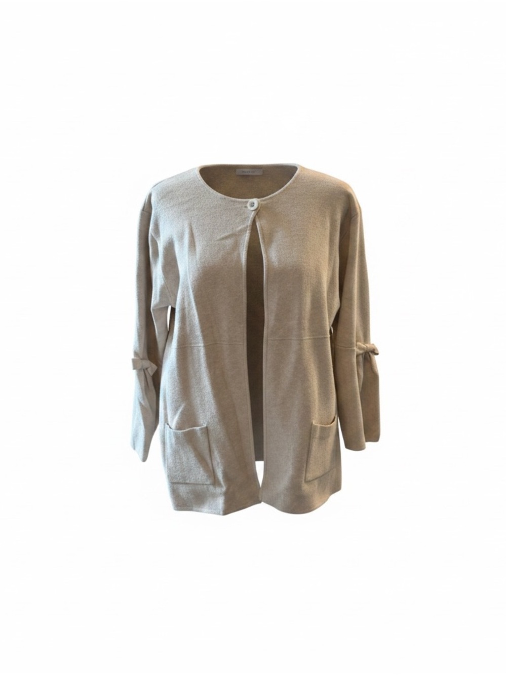 Women’s Lightweight Beige Open-Front Cardigan with Tie Sleeve
